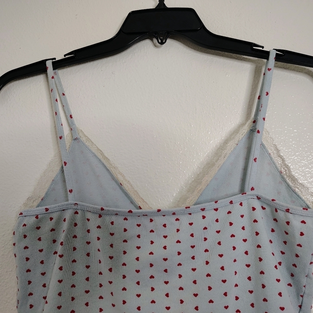 Brandy Melville Rare Blue/ Red Heart Patterned Women's Lace Top Sz S Made Italy - Picture 8 of 13